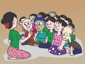 teacher and kids