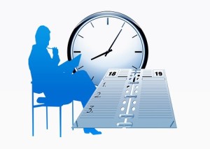 person sitting and clock 